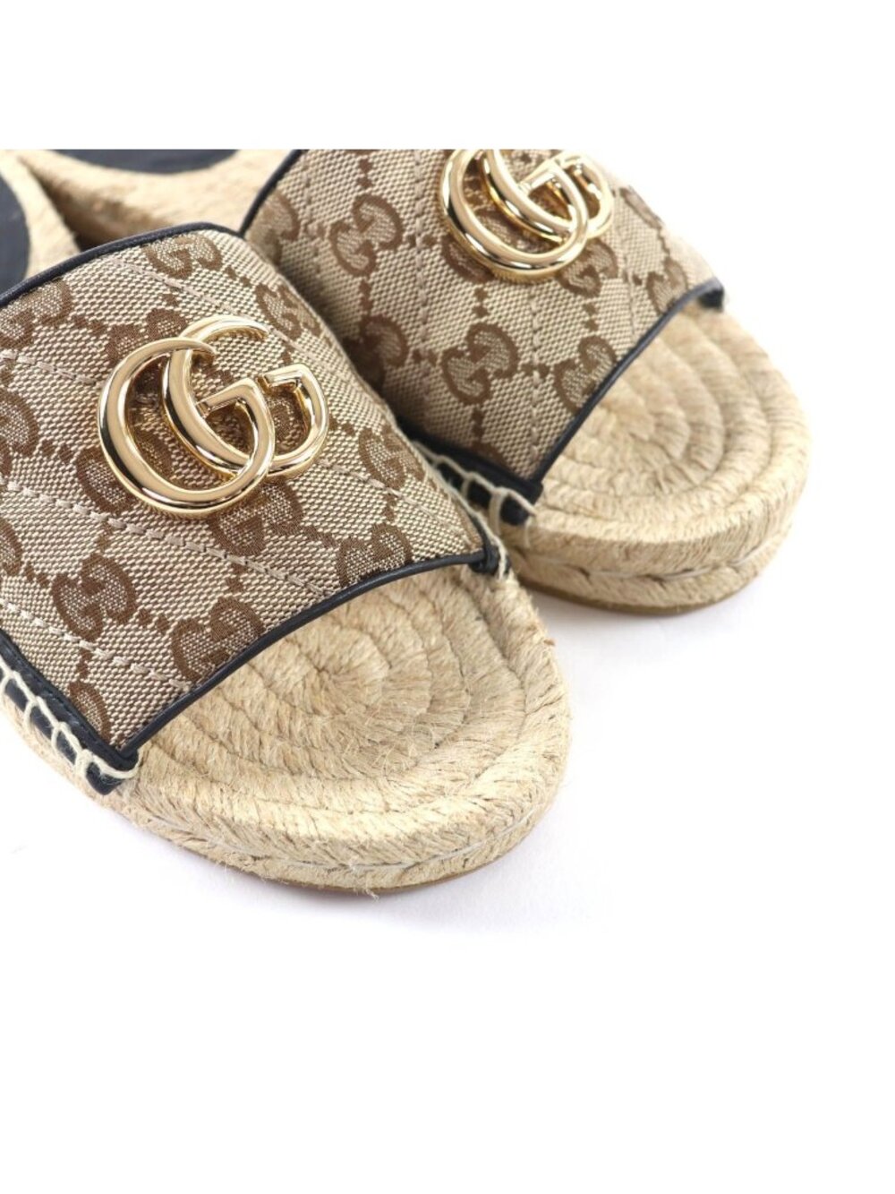 Gucci GG Canvas Marmont Espadrille Sandals Beige Gold 35 - Picture 8 of 13